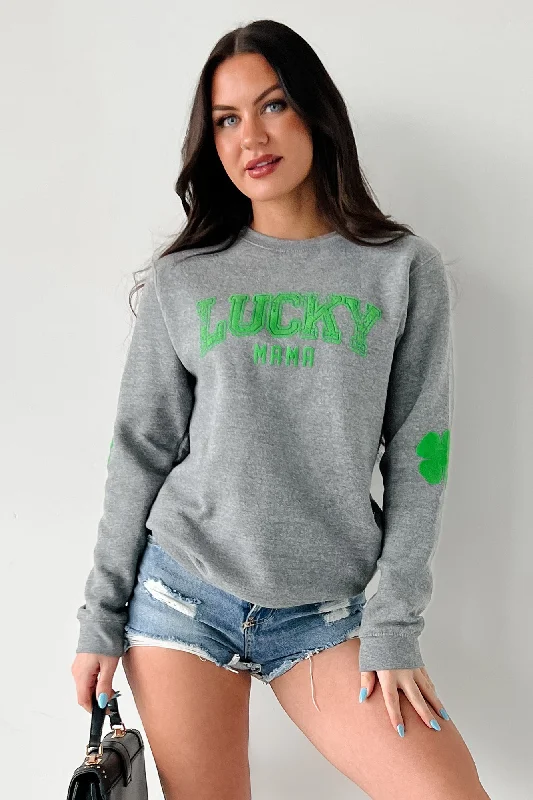 "LUCKY MAMA" Graphic Sweatshirt (Grey) Dapper Women's 1920S