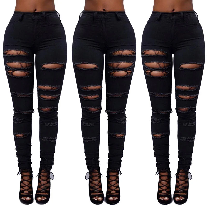 90623-MX102 summer new look womens pencil ripped jeans