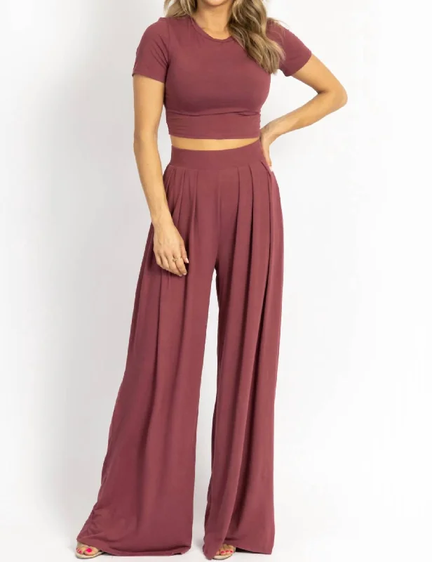 Butter Soft Palazzo Set In Plum Disco