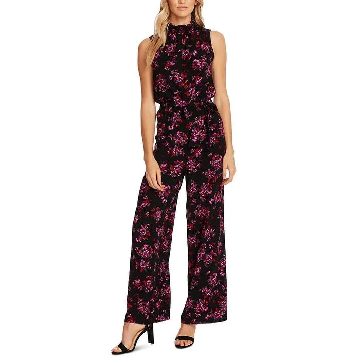 CeCe Women's Floral Print Wide Leg Jumpsuit Black Combo Size Large