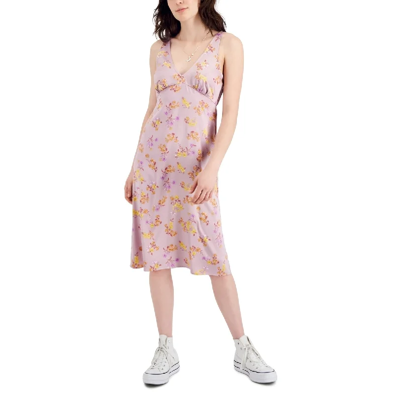 Hippie Rose Women's Floral Print Calf Midi Dress Purple Size X-Large