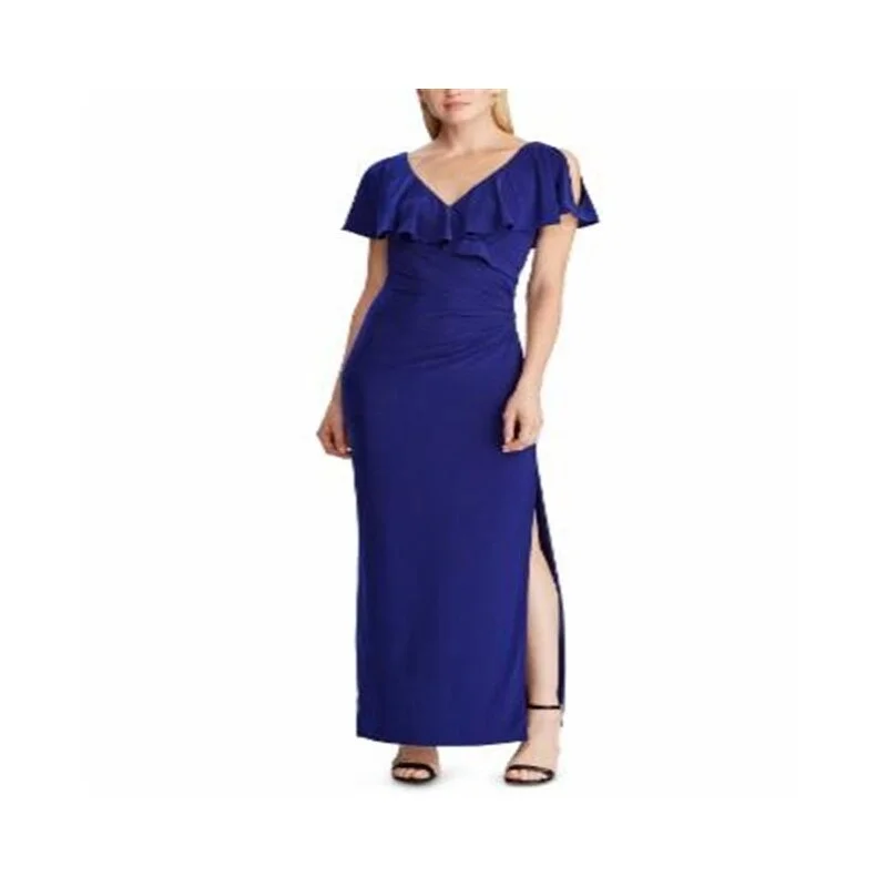 Ralph Lauren Women's Cold Shoulder Jersey Gown Blue Size 14