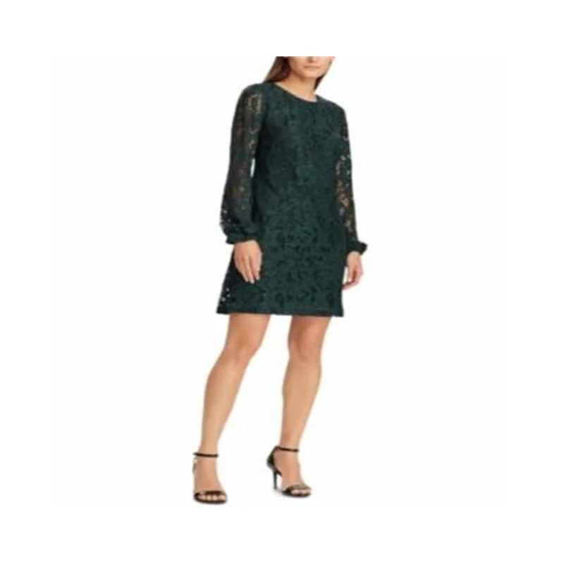 Ralph Lauren Women's Fern Lace Bishop-Sleeve a Line Dress Green Size 16