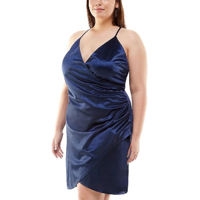 Speechless Women's Trendy Plus Satin Faux Wrap Dress Blue Size 16W