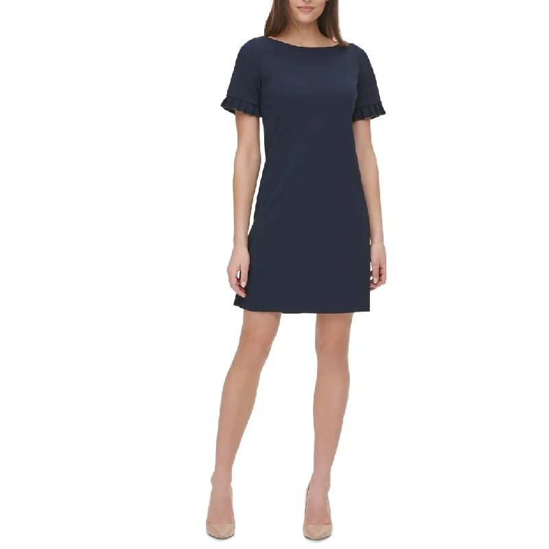 Tommy Hilfiger Women's Ruffle Sleeve Scuba Crepe A Line Dress Blue Size 4