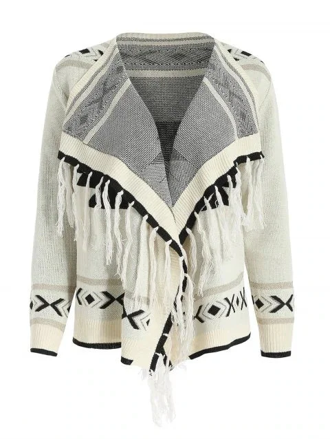 Glamorous Pattern Tassel Shiny Knit Cardigan Stylish Women's Tropical 