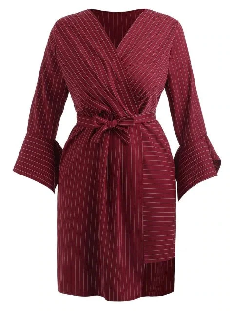 Glamorous Plus Size Stripe Faux Wrap Dress Athletic Women's High - 