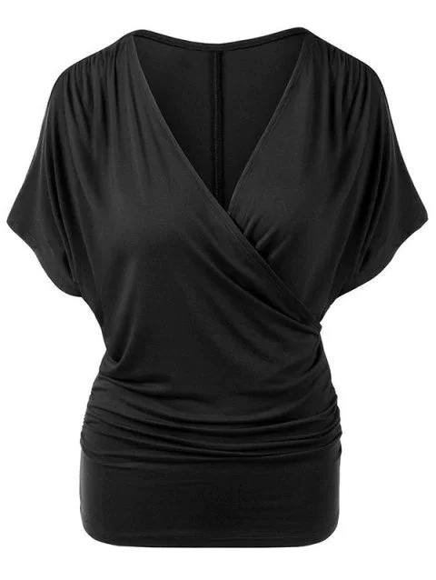 Luxurious Ruched Plunge Batwing Sleeve Tunic Tee