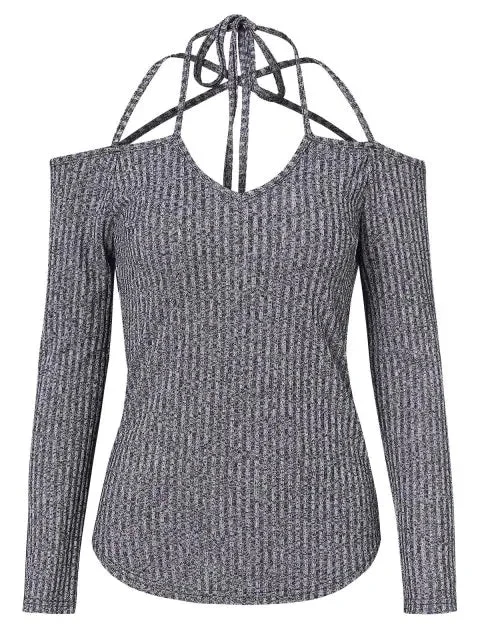 Modern Shoulder Strappy Ribbed Knitwear Tough Women's Military - inspired