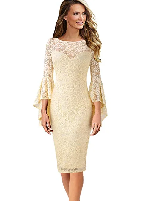 Womens Ruffle Bell Sleeves Business Cocktail Party Sheath Dress Luxurious Women's High -  end