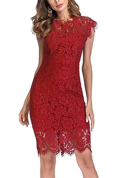 Women's Sleeveless Floral Lace Slim Evening Cocktail Mini Dress