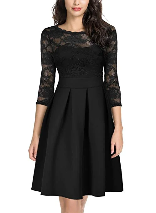 Women's Vintage Floral Lace 2/3 Sleeve Bridesmaid Party Dress Traditional Women's 