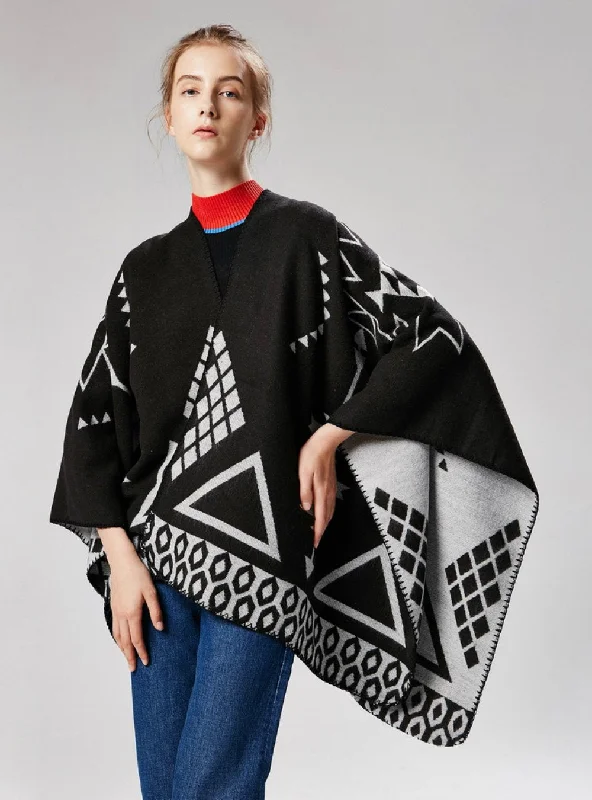 GEOMETRIC PATTERN SPLIT LENGTHENED CASHMERE CLOAK