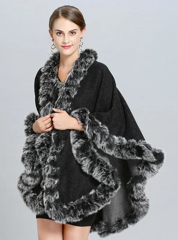 HANDMADE FUR SHAWL CLOAK COAT WORN BOTH SIDES