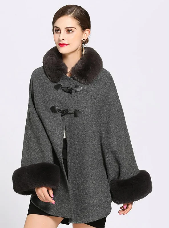 IMITATION REX RABBIT HAIR BUTTON CARDIGAN CLOAK SHAWL