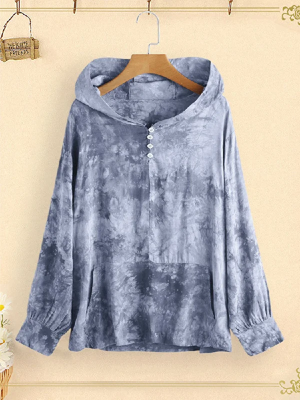 Long Sleeve Hooded Button Tie-dyed Sweatshirt