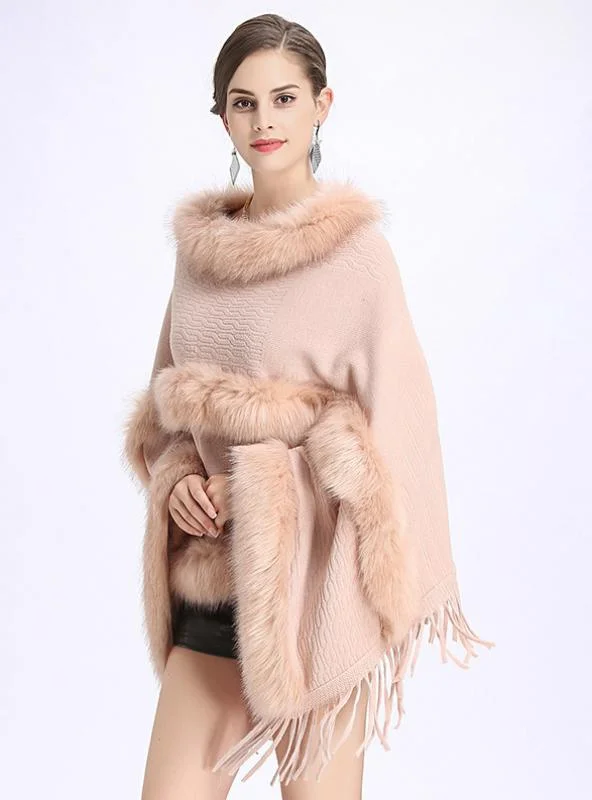 LOOSE ROUND NECK FRINGED PULLOVER SWEATER CAPE SHAWL