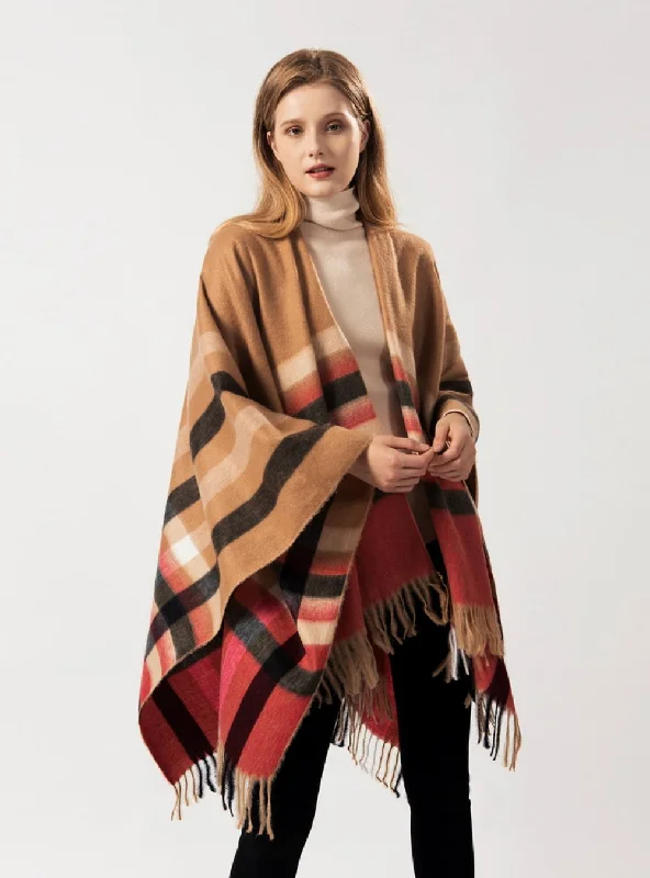 PRICK PLAID FRINGE JOKER WARM SHAWL CLOAK