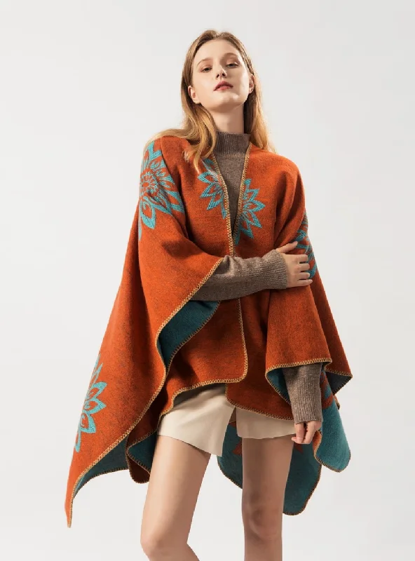 SHAWL DUAL-PURPOSE WARM DOUBLE CASHMERE FLOWER CAPE