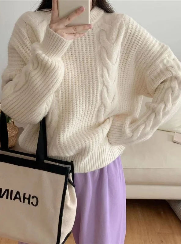 Thick twist pullover loose knit sweater