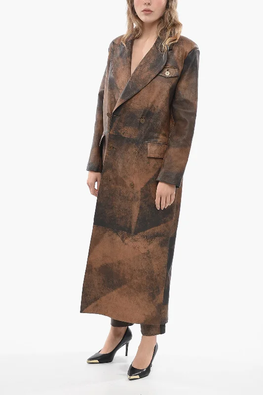 BAIA Double-breasted Leather Coat with Peak Lapel Sporty Women's Athleisure 