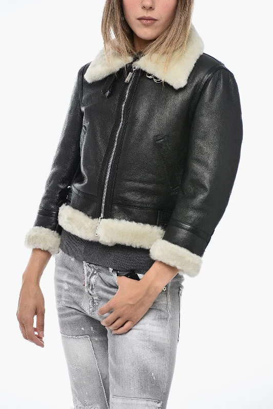 Dsquared2 Leather Jacket with Shearling Detailing Feminine Women's Soft 