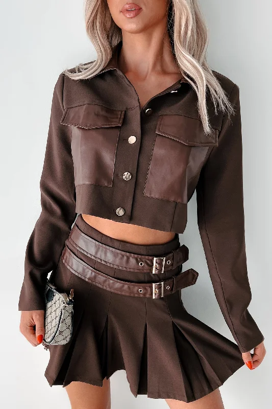 Different Type Of Girl Crop Jacket & Skirt Set (Chocolate) garde