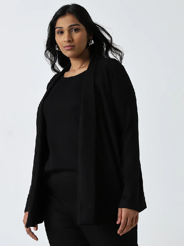 Gia Black Self-Striped Shrug Preppy Women's College