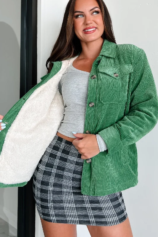 Hot Chocolate Weather Sherpa Lined Corduroy Jacket (Green)