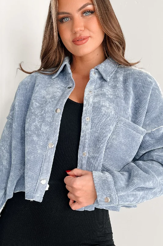 Montana Smiles Sherpa Lined Chenille Crop Jacket (Denim Blue)