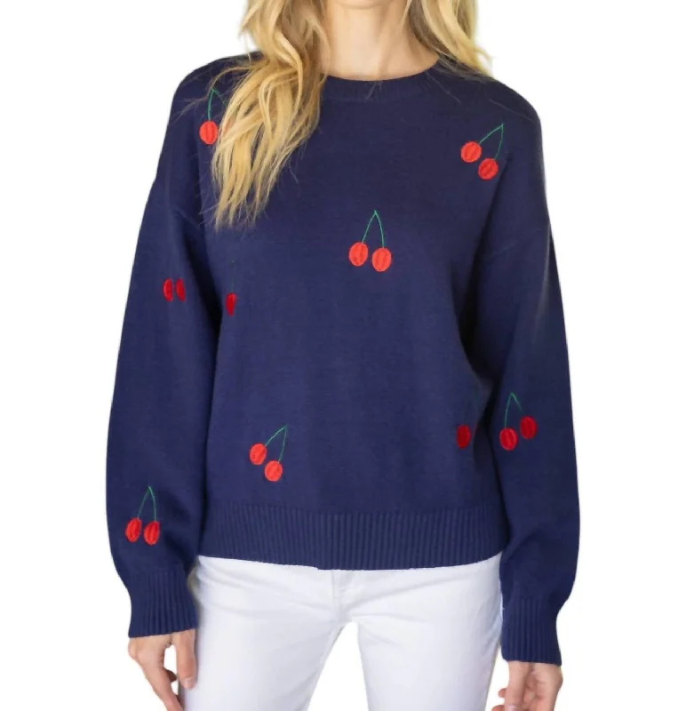 Cherry Embroidered Sweater In Navy