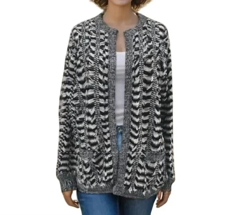 Fringe Cardigan Sweater In Black, White