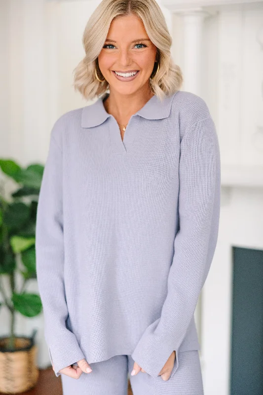 Just An Act Pale Blue Collared Sweater Street