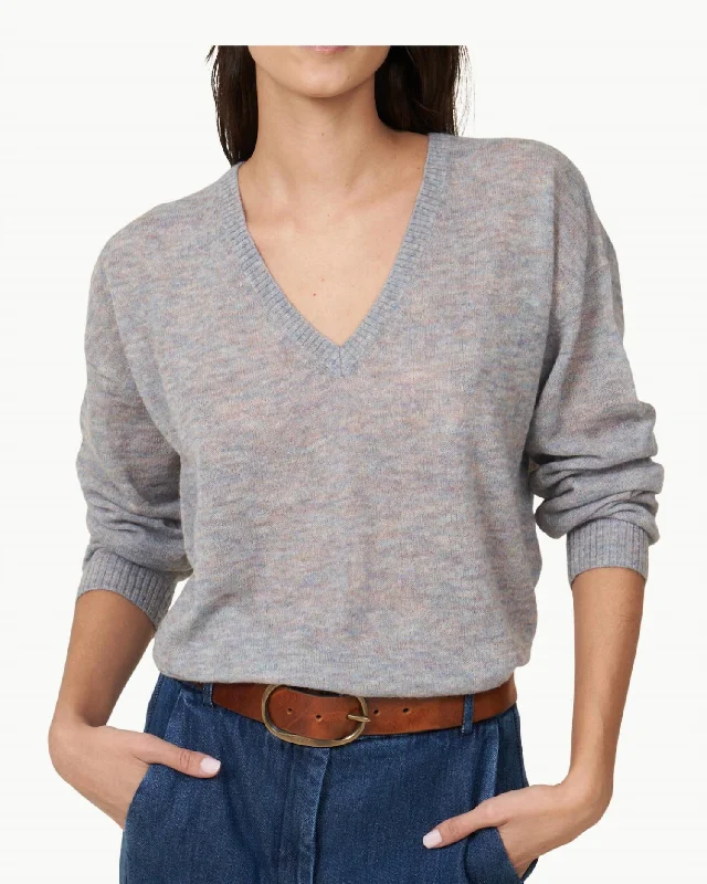Mixine Woman Knit Pullover Sweater In Grey Geometric