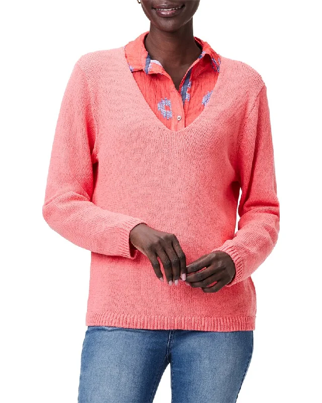 NIC+ZOE Cotton Cord Soft V-Neck Sweater Vacation