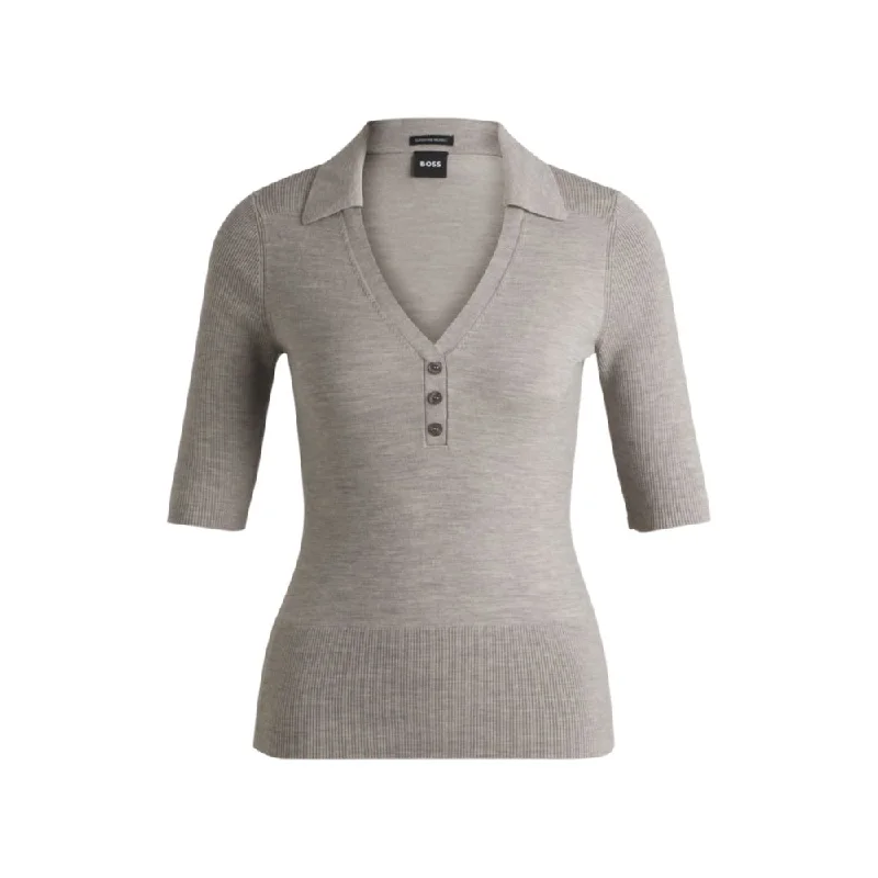 Short-sleeved knit polo in wool-blend