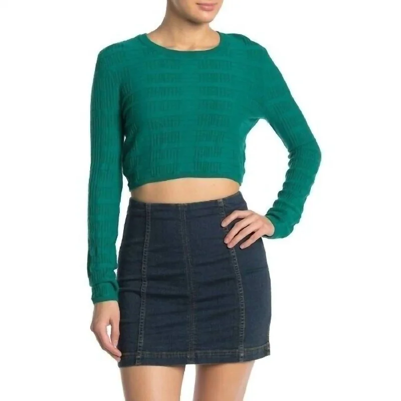 Textured Crop Sweater In Green