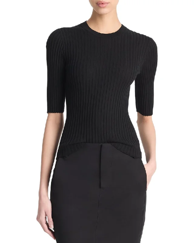 Vince Snap Elbow Sleeve Crew Wool & Silk-Blend Top French