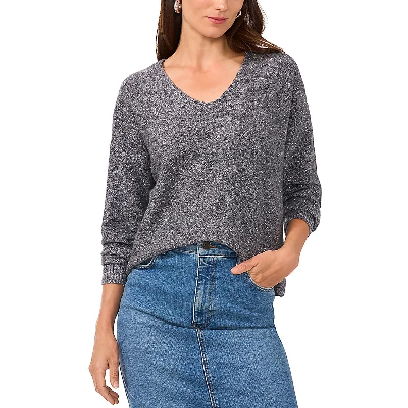 Womens Knit Sequined Pullover Sweater